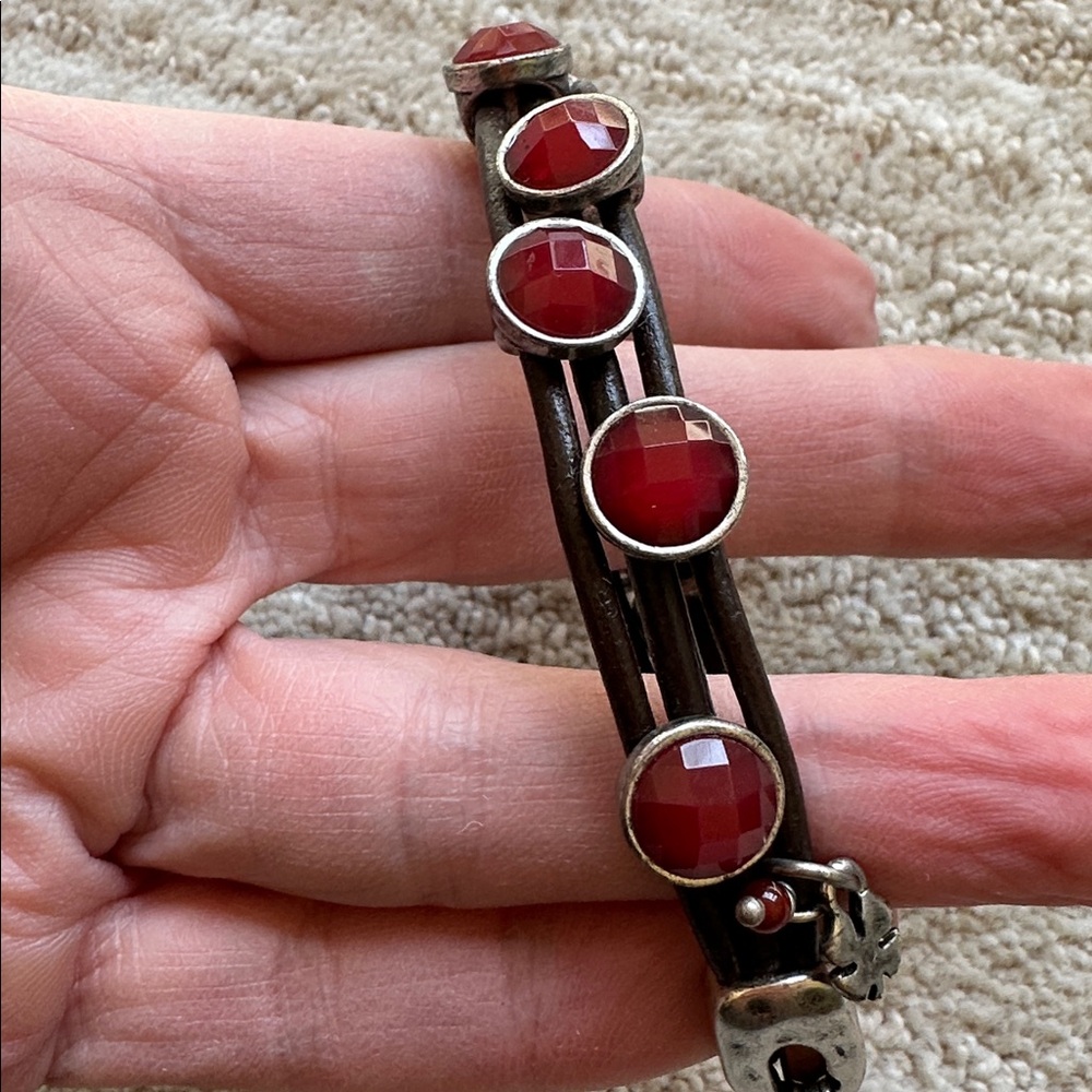 Lucky Brand Burgundy Red Beads Multi Cord & Leather Bracelet